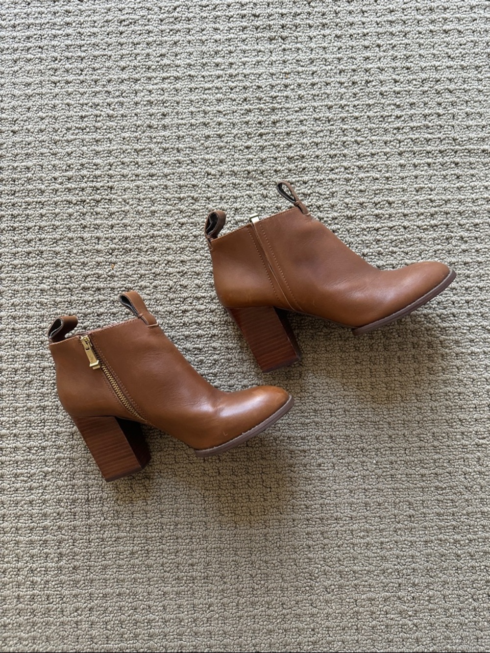 Classic Tan Leather Block Heel Ankle Boots